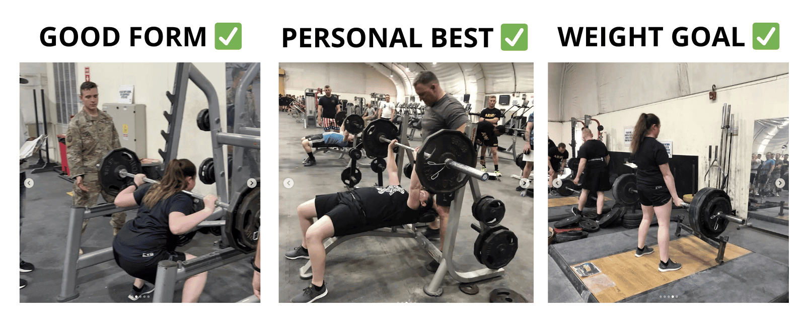 Perfect form, personal best, and hitting weight goal