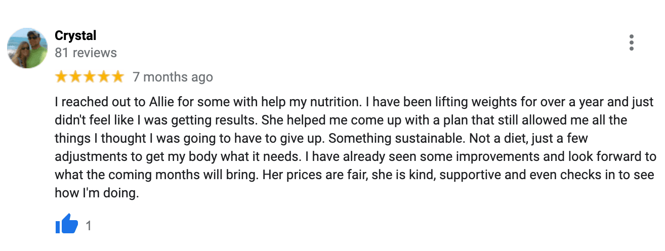 Client online review how The fitness life nutritional coaching helped her finally see the progress she's been wanting