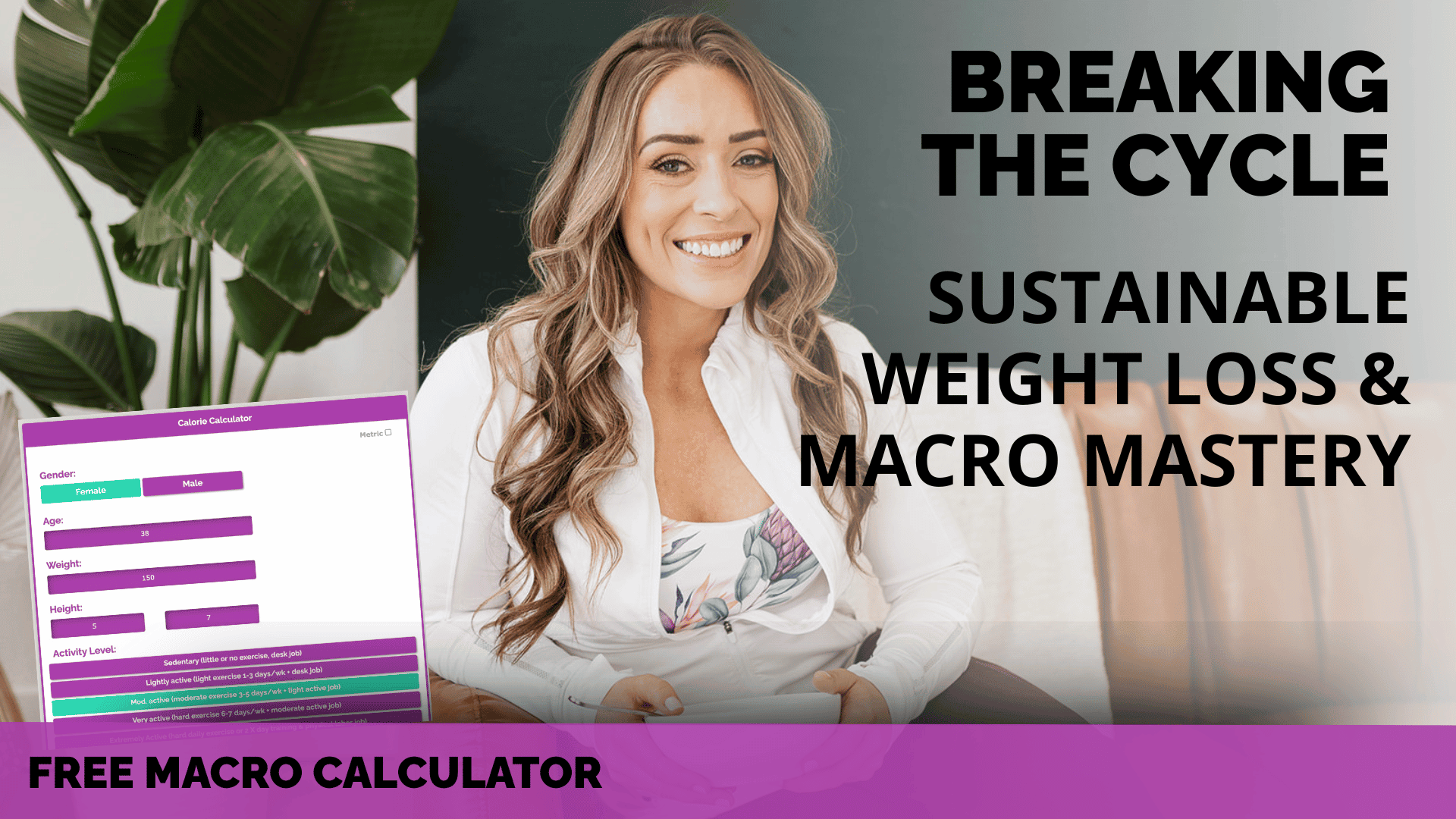 Female Personal trainer with an online macro calculator teaching how tracking food can help sustainable weight loss