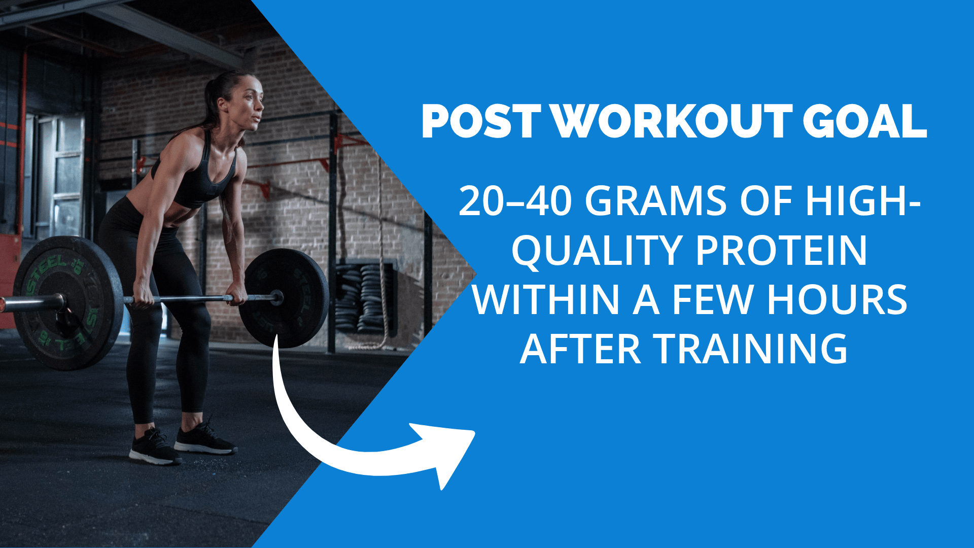 Female working out - post op goals is to eat 20-40 grams of high quality protein within a few hours of working out